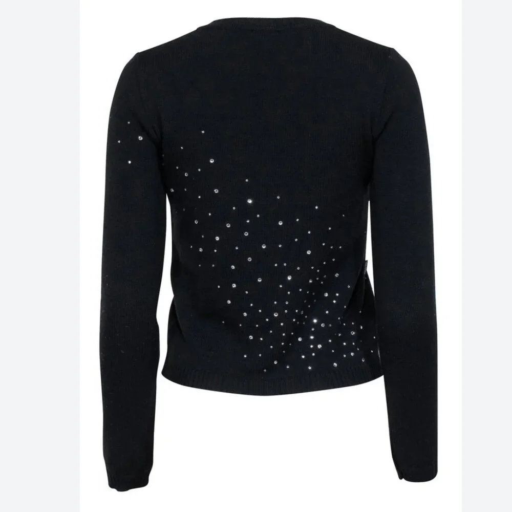 Auc Moschno Rhinestones embellished Lana Wool Black cardigan S - Picture 8 of 14